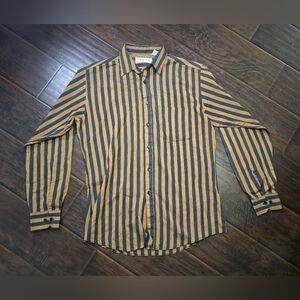 J Todd Mens Collared Brown Black Striped Button Up Long Sleeve Shirt Medium